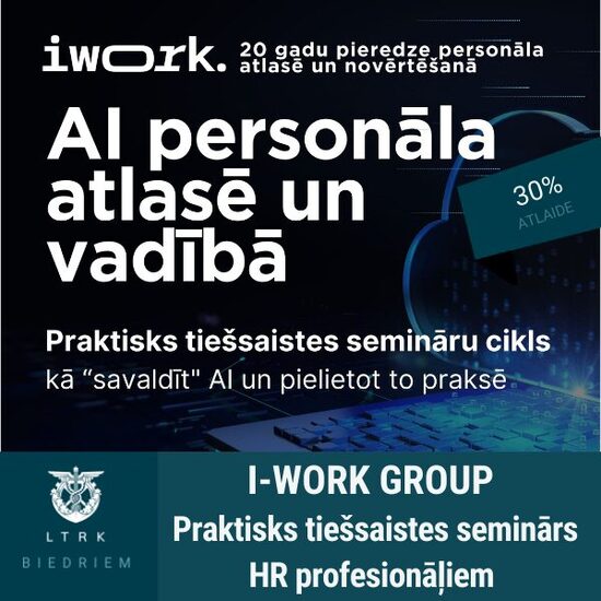 30% atlaide praktiskam tiešsaistes semināram HR profesionāļiem 