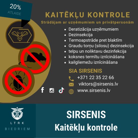 20% atlaide kaitēkļu kontroles pakalpojumiem
