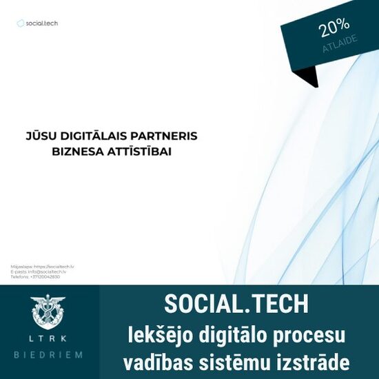 20% atlaide iekšējo digitālo procesu vadības sistēmu izstrādei